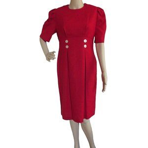 Ellen Hart Dress 8P Red Midi Sheath Vintage linen-lik puff short sleeve 8 petite